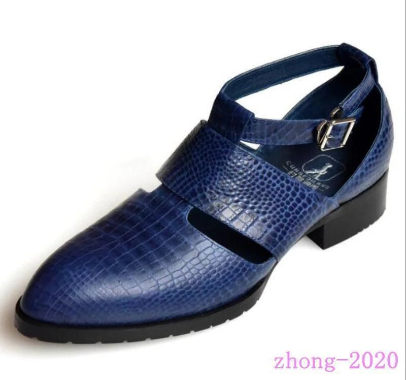 2025 Men's Pointed Toe Leather Sandals Summer Hollow Out Work Casual Dress Shoes