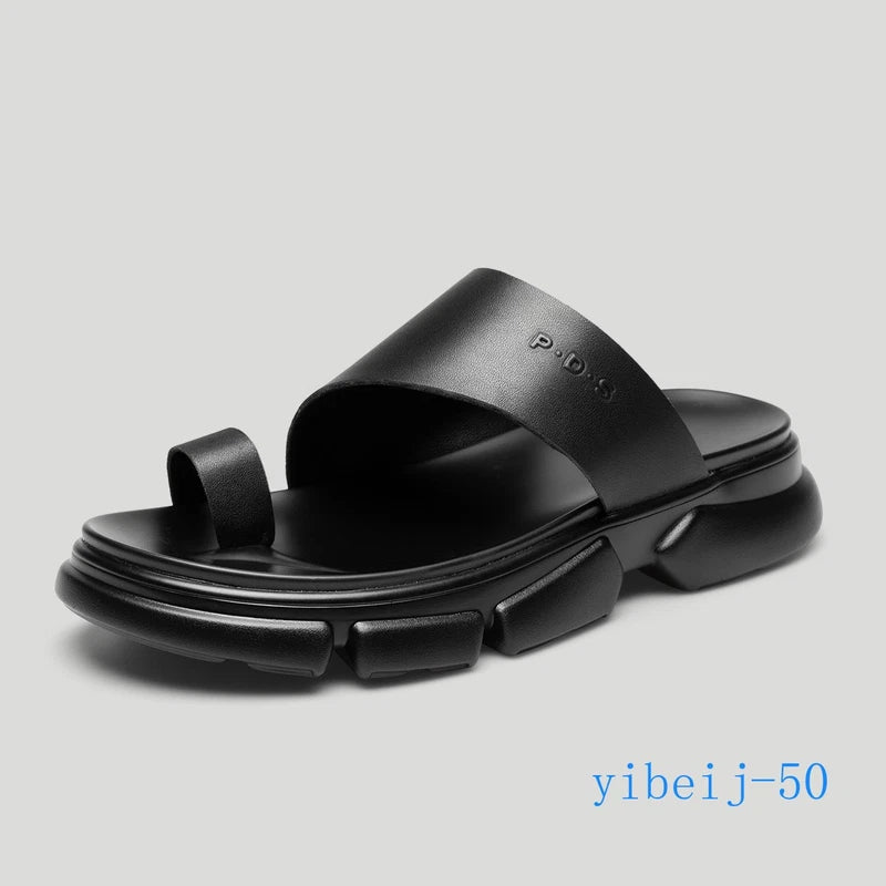 2025 Men's Sandals Shoes Slippers Leather Casual Flip Flops Platform Beach Shoes