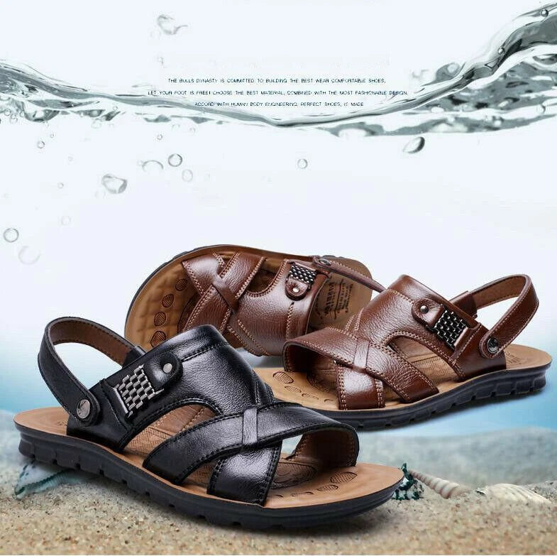 Men's Faux Leather  Sandals Peep Toe Slippers Casual Shoes Plus Sz