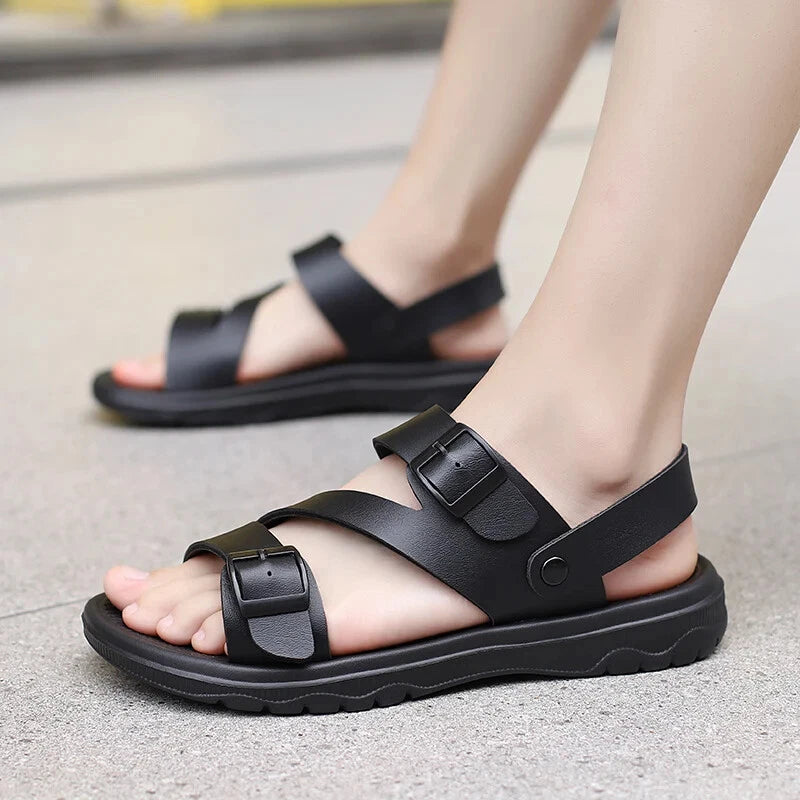 Male Leather Sandals Summer Breathable Slippers Casual Outdoor Flat Beach Shoes
