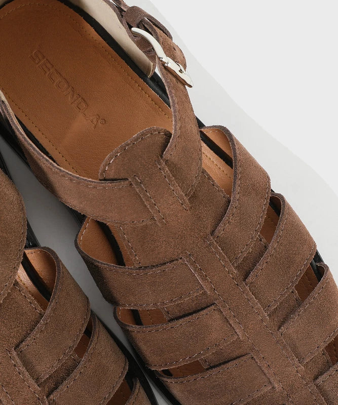 Firenze Atelier Men's Brown Suede Summer Closed Toe Fisherman Sandals Slippers