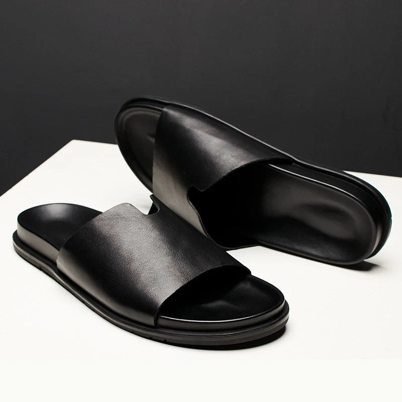 Mens Open Toe Real Leather Sandals Slipper Outdoor Beach Holiday Shoes Summer Sz
