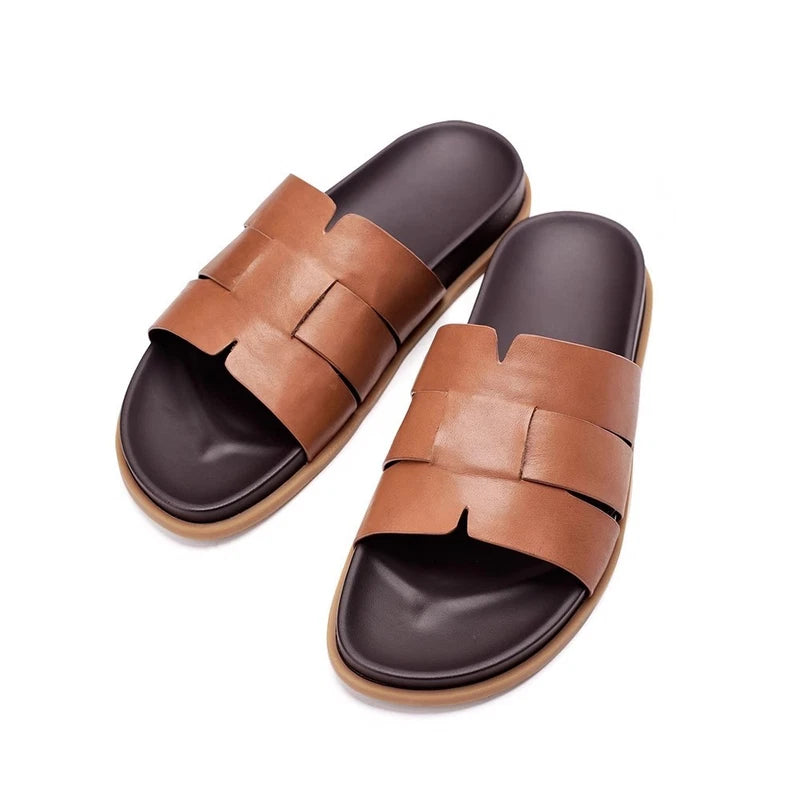 Summer New Men's Slippers Casual Breathable Beach Sandals Flat Leather Slippers