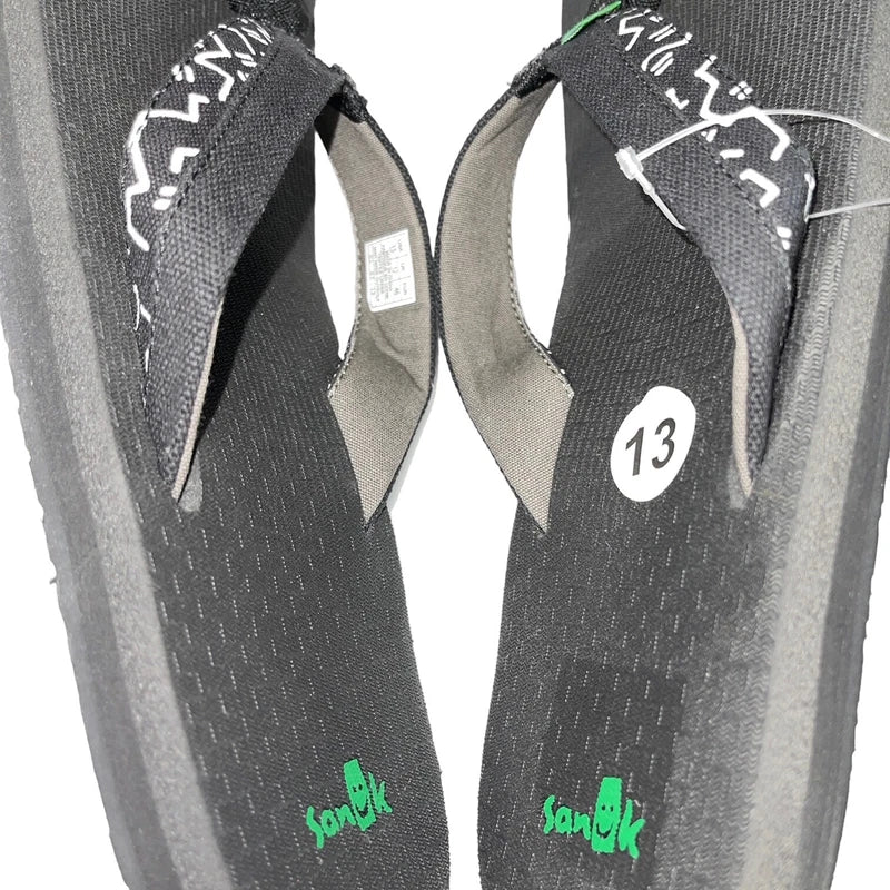 Sanuk Flip Flops Mens Black Canvas Comfort Sandals Slipper Beer Cozy Light Funk