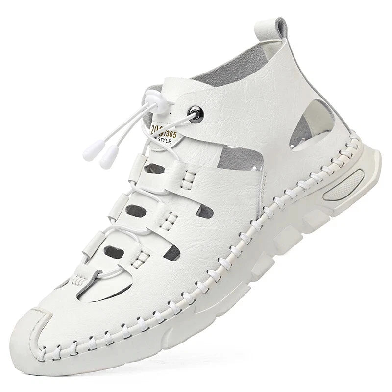 Men High Top Roman Sandals Leather Light Casual Slippers Breathable Beach Shoes