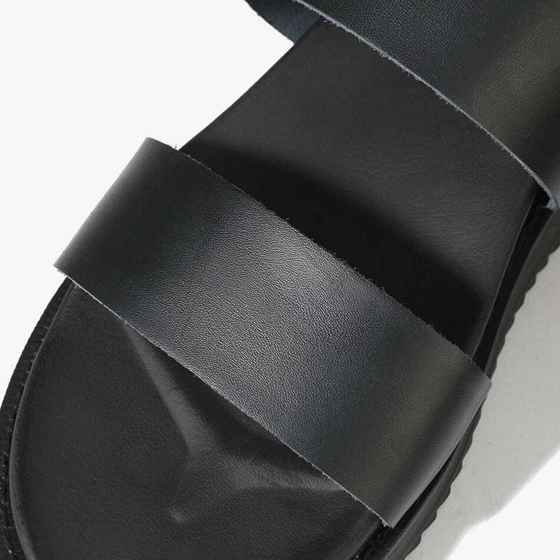 Firenze Atelier Mens Black Leather Open Toe Roman Sandals Fashion Beach Slippers