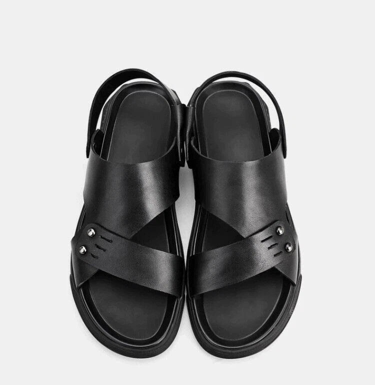 Summer Mens Youth Open Toe Leather Sandals Slippers Casual Beach Shoes Outdoor