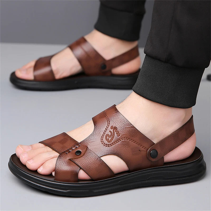 Men's Leather Slide Sandal Men's Outdoor Sports Casual Slippers Beach Sandals