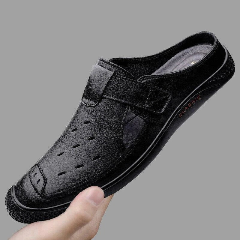 Men's Faux Leather Sandals Slip On Slippers Hollow Out Slingbacks Casual Outdoor