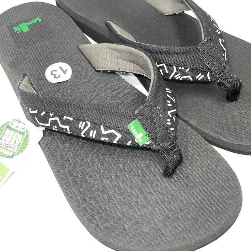 Sanuk Flip Flops Mens Black Canvas Comfort Sandals Slipper Beer Cozy Light Funk