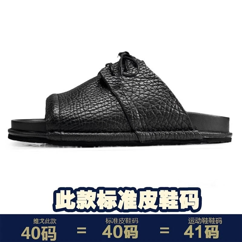 Mens Real Leather Cowhide Open Toe Casual Outdoor Beach Holiday Sandals Slippers