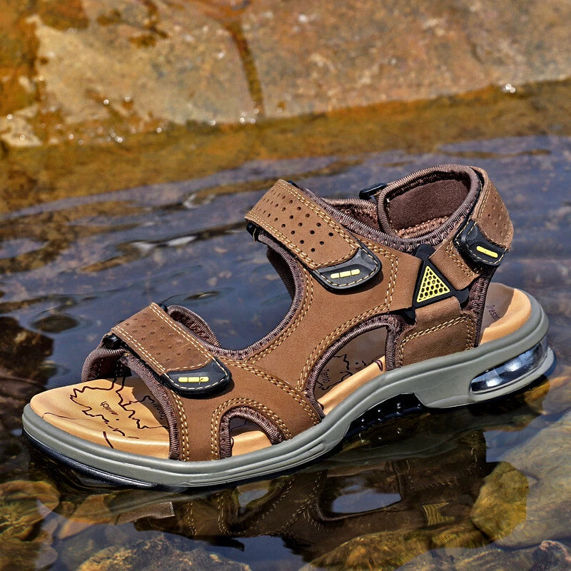 Leather Casual Sandals Slippers Open Toe Men's Breathable Lace Up Beach Outdoor