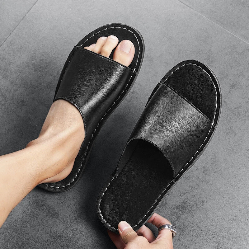 Men Casual Leather Sandals Refreshing Summer Beach Slippers Slides Outdoor Shoes