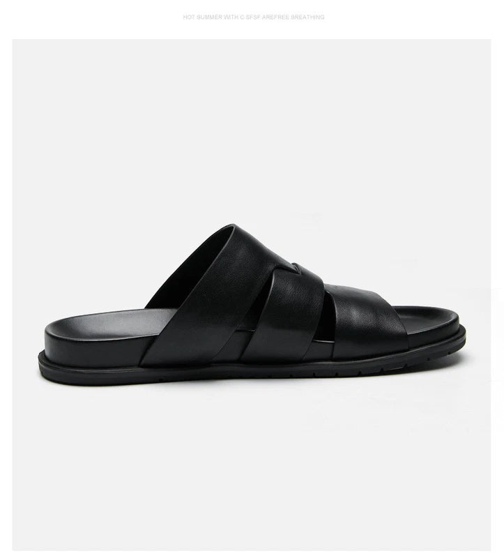 Summer Open Toe Real Leather Mens Sandals Slippers Flats Shoes Beach Roman Style