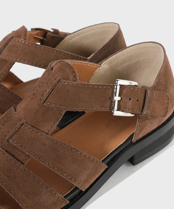 Firenze Atelier Men's Brown Suede Summer Closed Toe Fisherman Sandals Slippers