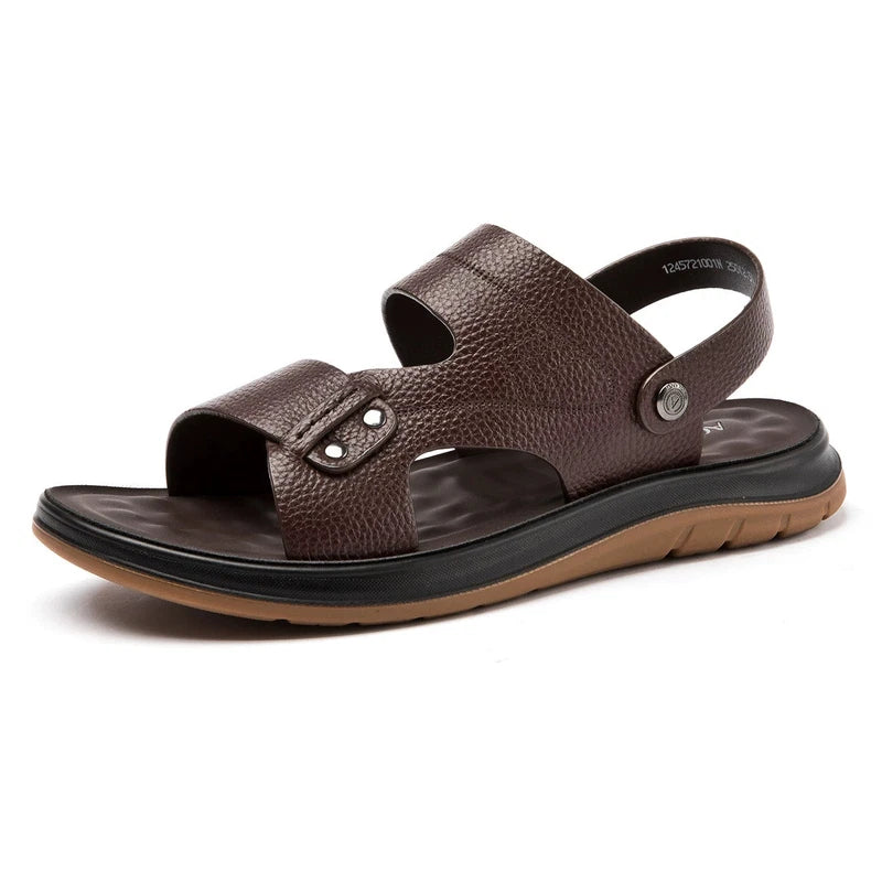 Open Toe Summer Slipper Sandals Beach Real Leather Mens Shoes Roman Style Casual