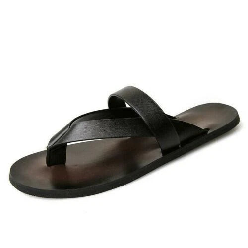 Mens Beach Outdoor Leather Sandals flip flops  Strap Shoes Anti-slip Slippers