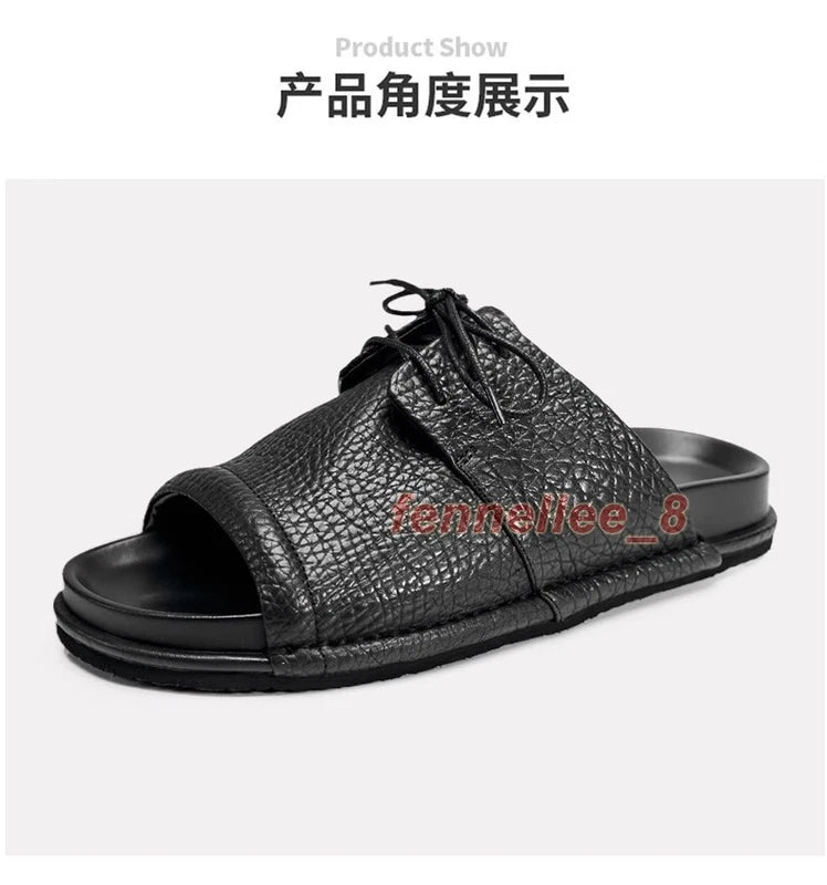 Mens Real Leather Cowhide Open Toe Casual Outdoor Beach Holiday Sandals Slippers