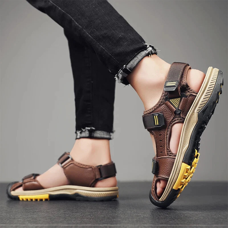 Summer Beach Men's Sandals Leather Outdoor Non-slip Wading Shoes Casual Slippers