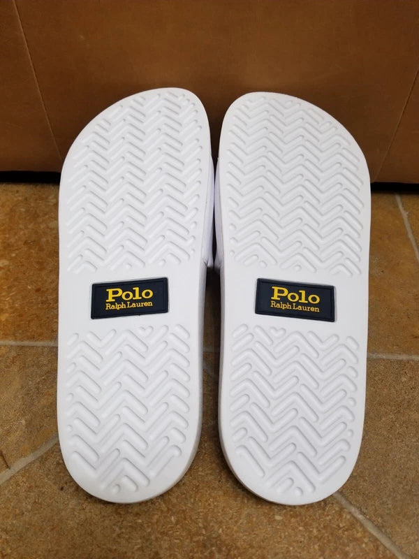 POLO Ralph Lauren Bear Logo White Beach Pool Slides Sandals Slipper Mens Size 12