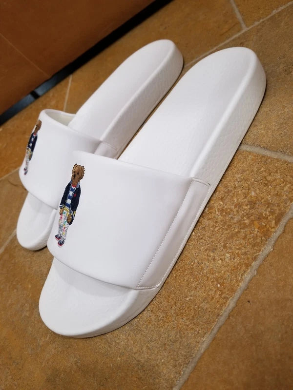 POLO Ralph Lauren Bear Logo White Beach Pool Slides Sandals Slipper Mens Size 12