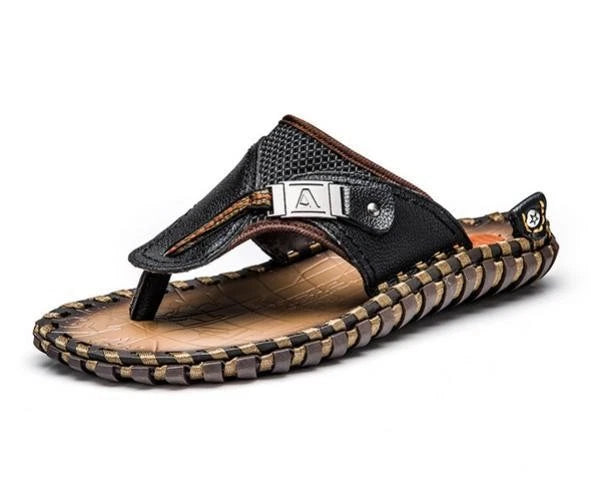 Men's Flip Flops Genuine Leather Slippers Men Beach Sandals Shoes