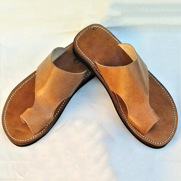 Mens Casual Leather Sandals Shoes Beach Summer Flip Flops Flats Slippers Slip On
