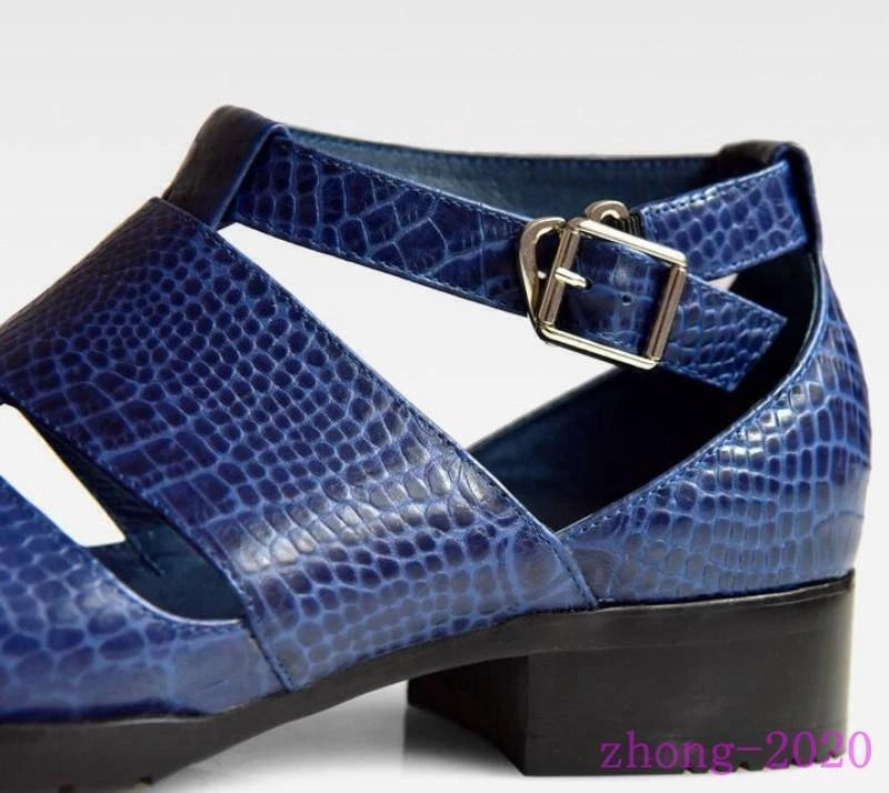 2025 Men's Pointed Toe Leather Sandals Summer Hollow Out Work Casual Dress Shoes