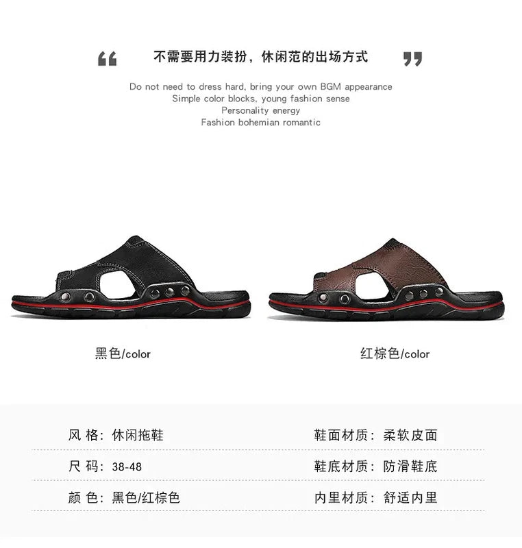 Mens Slippers Sandals Open Toe Fashion PU Leather Beach Holiday Summer Flats New