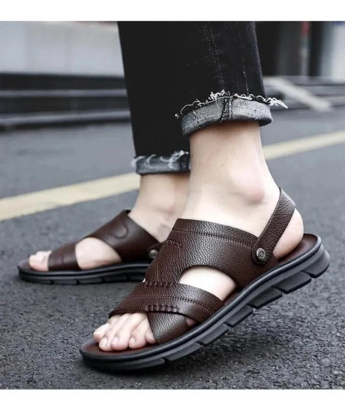 Mens Faux Leather Open Toe Breathable Sandals Fashion Beach Casual Slippers 2025