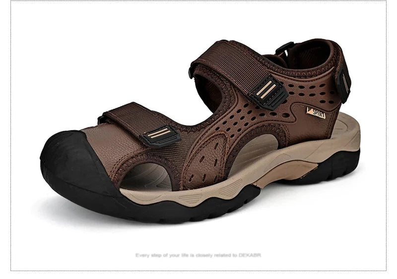 Fashion Casual Men Shoes Genuine Leather Soft Beach Sandals Breathable Slippers