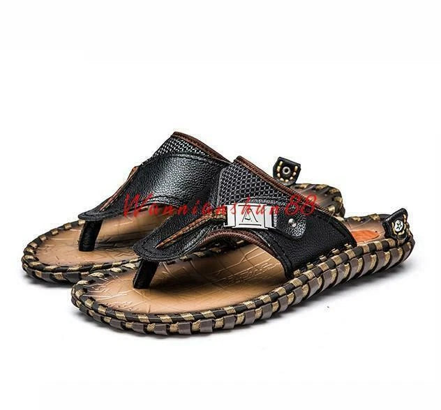 Mens summer gladiator flip flops leather sandal slipper beach casual shoes