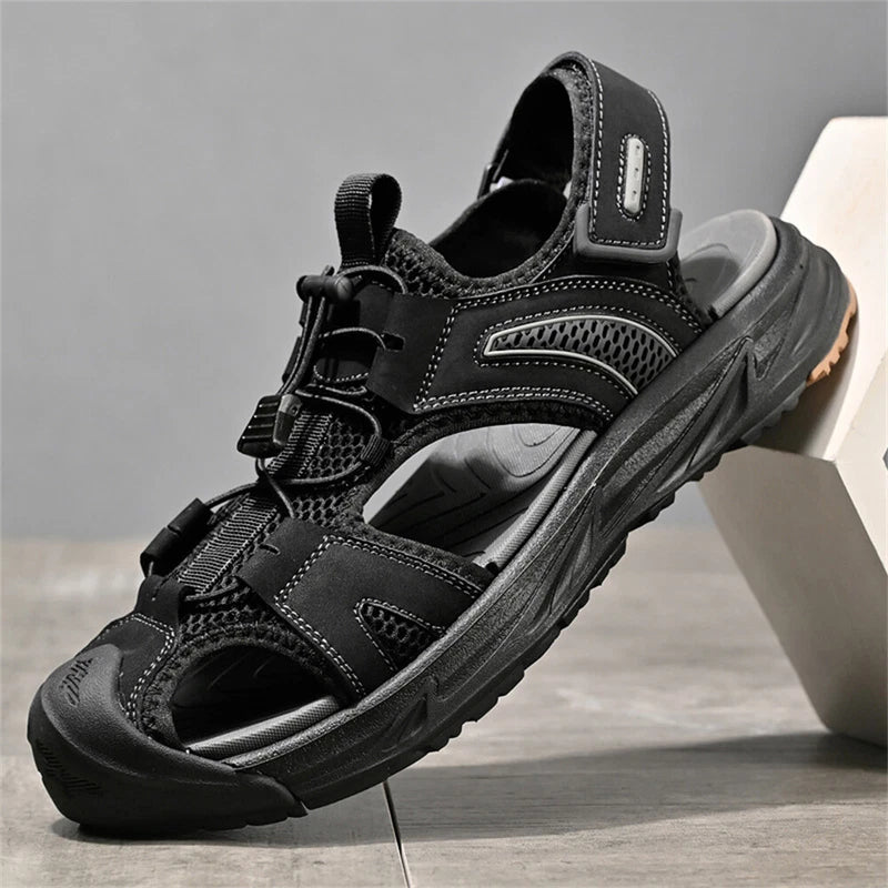 Men's Sandals Leather Hiking Slides Sport Slippers Fisherman Beach Shoes