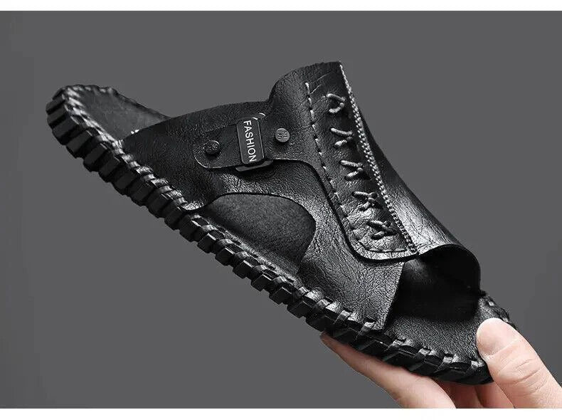 Chic Mens Open Toe Faux Leather Slippers Sandal Casual Beach Outdoor Flat Summer