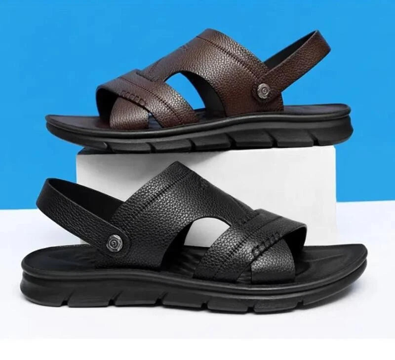 Mens Faux Leather Open Toe Breathable Sandals Fashion Beach Casual Slippers 2025