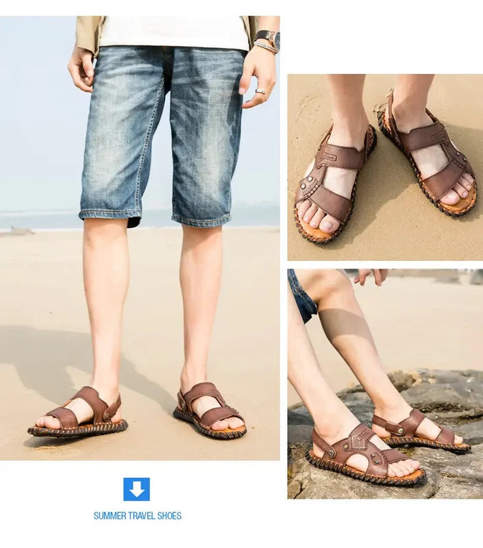 Open Toe Hollow Out Leather Mens Slippers Sandals Beach Holiday Summer Slingback