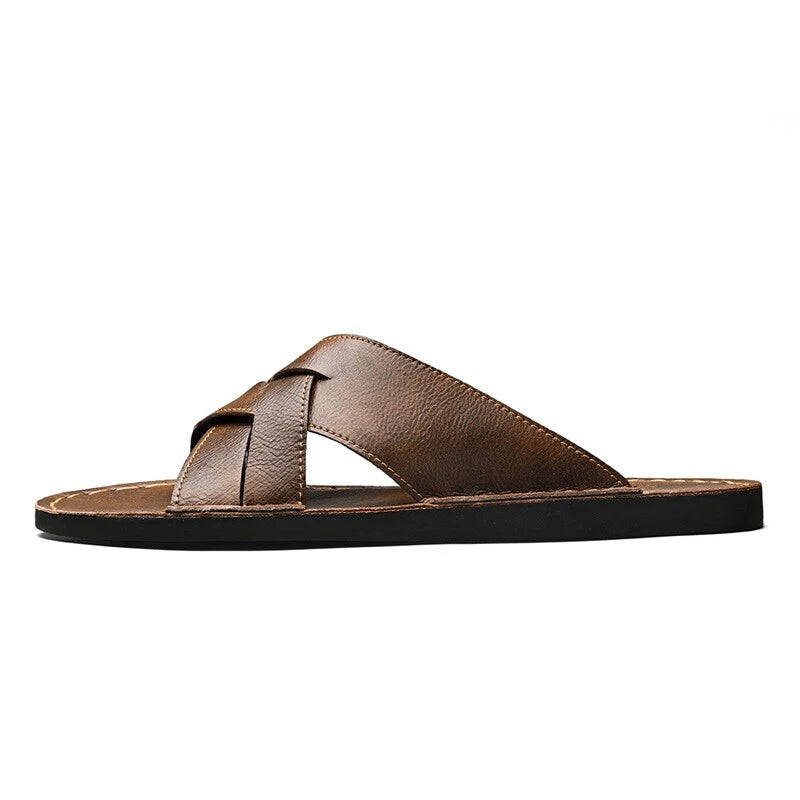 New Mens Casual Leather Sandals Close toe Beach Slippers Slides Outdoor Shoes