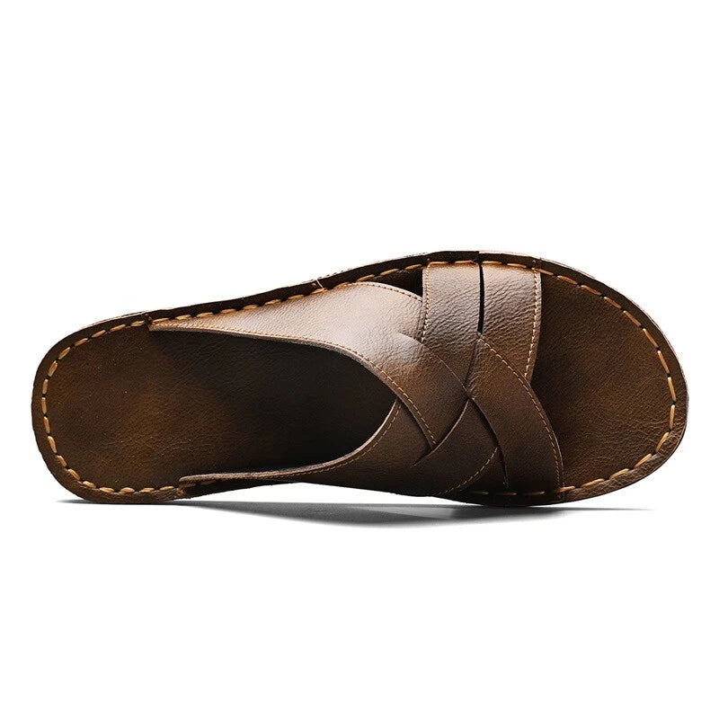New Mens Casual Leather Sandals Close toe Beach Slippers Slides Outdoor Shoes