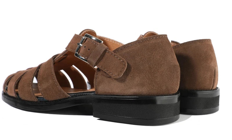 Firenze Atelier Men's Brown Suede Summer Closed Toe Fisherman Sandals Slippers