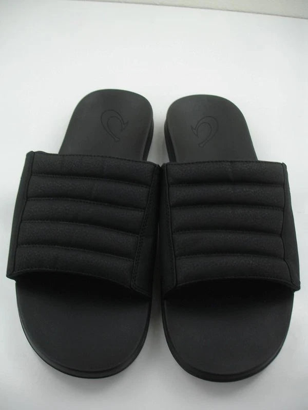 Men's sz 13 M OluKai Maha 'Olu Slides Sandals Black Slip-On Slipper Gym Shower