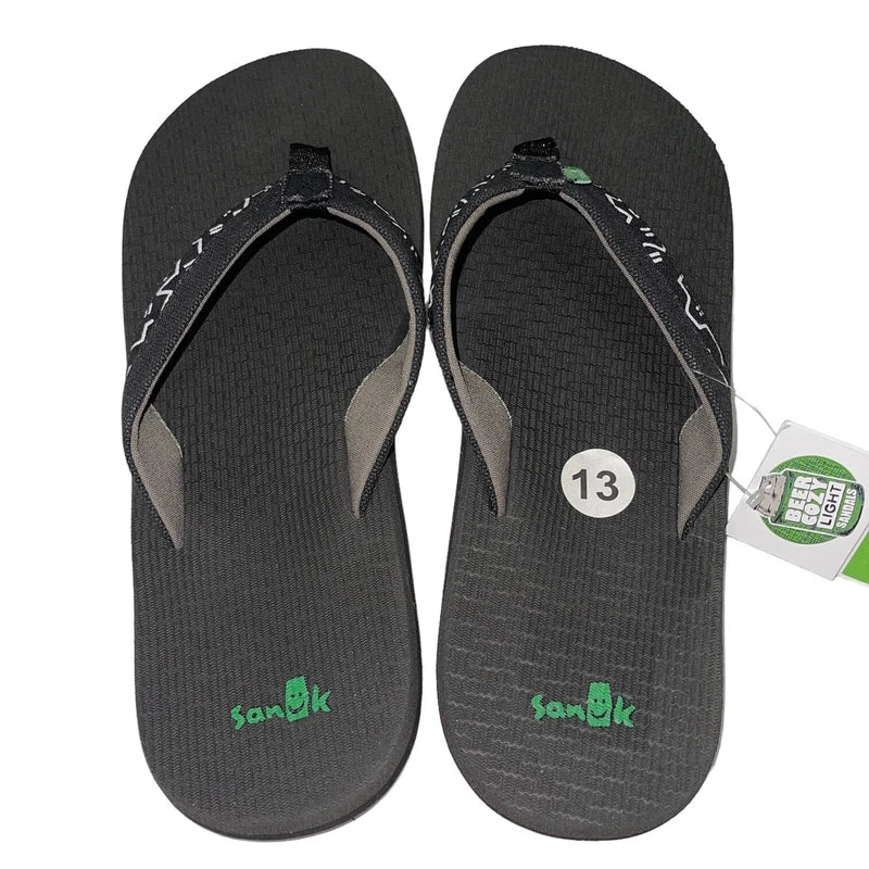 Sanuk Flip Flops Mens Black Canvas Comfort Sandals Slipper Beer Cozy Light Funk