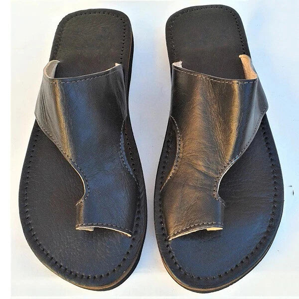 Mens Casual Leather Sandals Shoes Beach Summer Flip Flops Flats Slippers Slip On