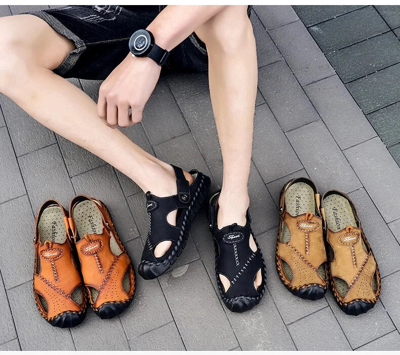 Leather Men's Sandals Summer Beach Slippers Casual Outdoor Shoes Big Size 13