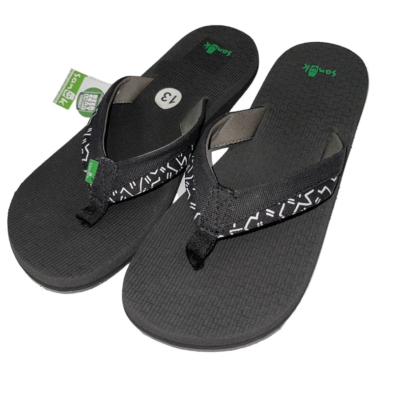 Sanuk Flip Flops Mens Black Canvas Comfort Sandals Slipper Beer Cozy Light Funk