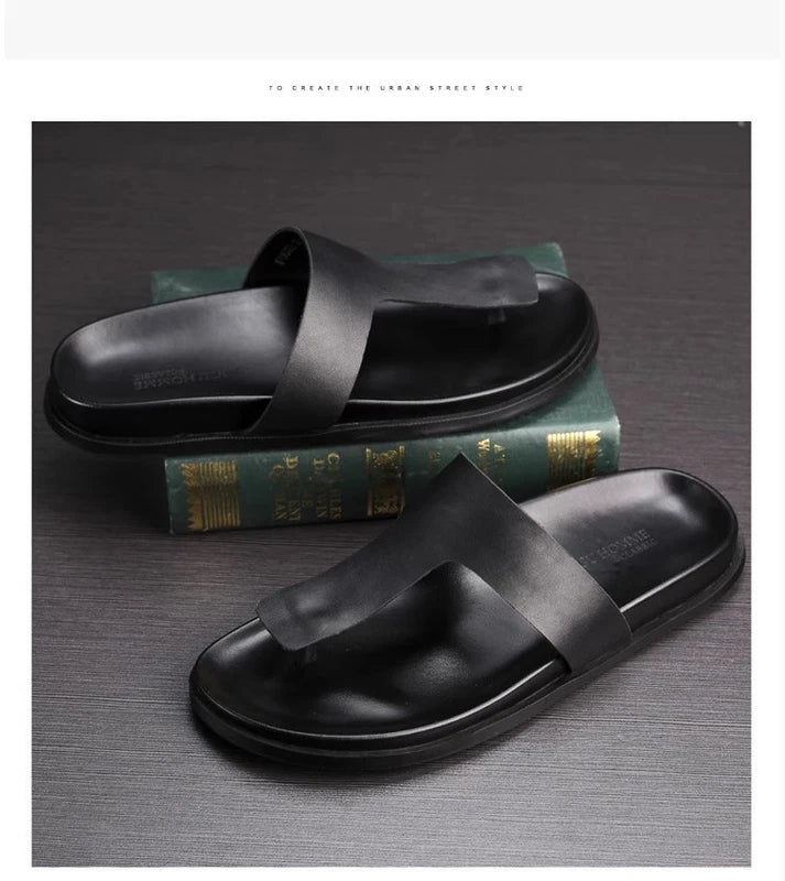 Men Leather Beach Summer Sandals Flip Flops British Beach Shoes Holiday Slippers