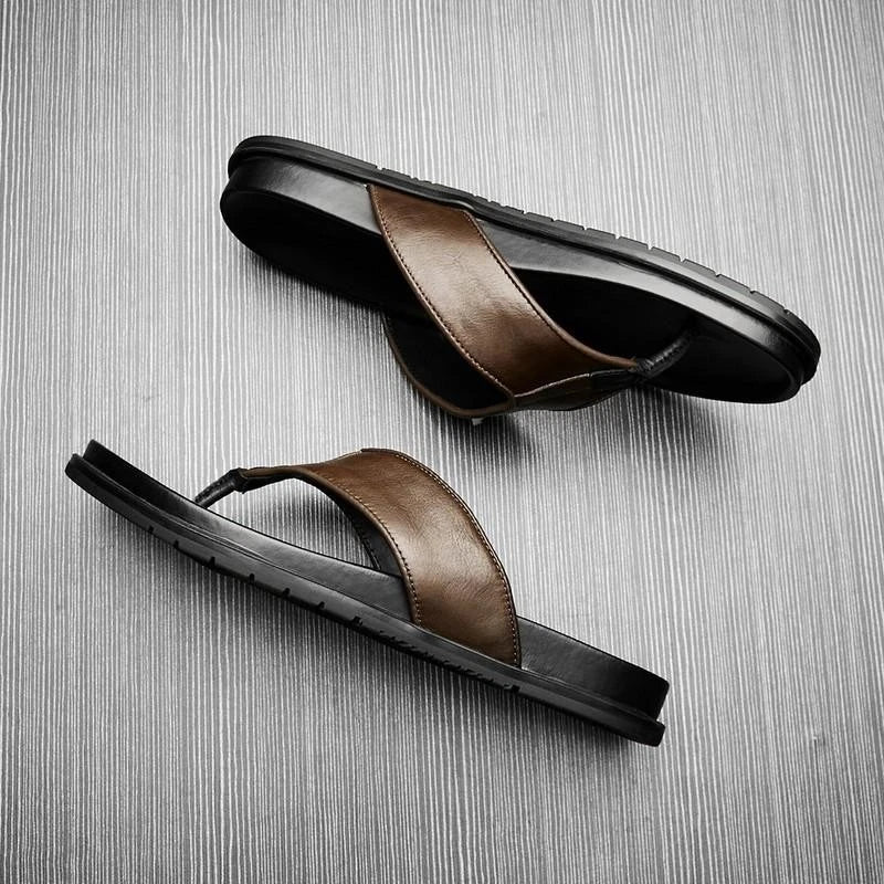 Fashion Men's Clip Toe Leather Slippers Flats Beach Holiday Casual Sandals Shoes