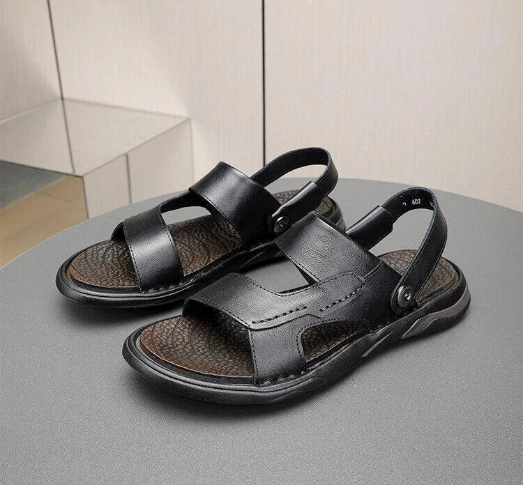 Mens Open Toe Faux Leather Hollow Out Beach Outdoor Work Sandals Casual Slippers
