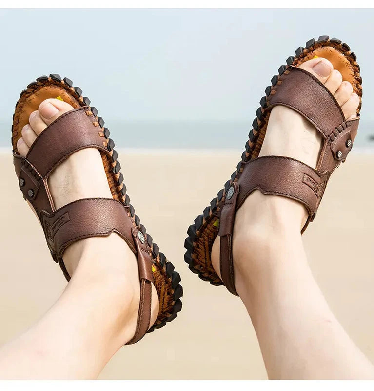 Open Toe Hollow Out Leather Mens Slippers Sandals Beach Holiday Summer Slingback