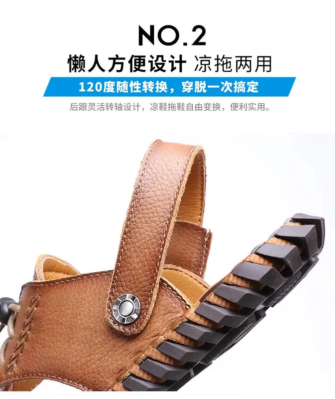 38-48 Plus Size Mens Real Leather Flip Flops Sandals Slipper Beach Holiday Shoes