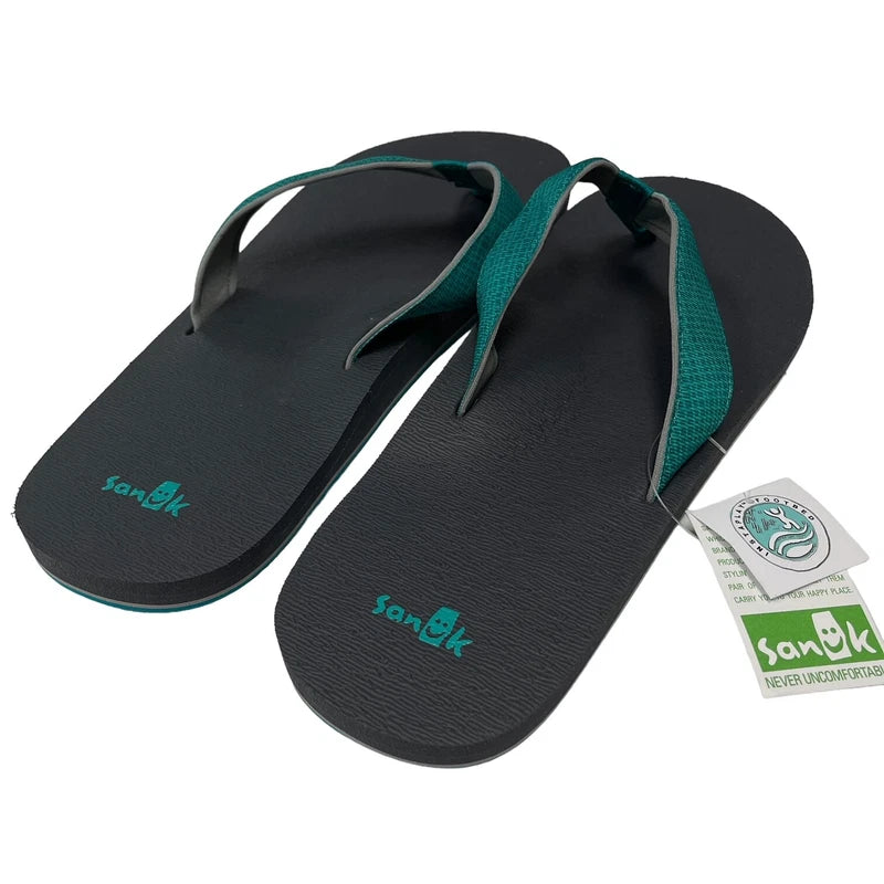 Sanuk Flip Flops Mens 14 Teal Gray Comfort Sandals Off The Grid Yoga Mat Slipper